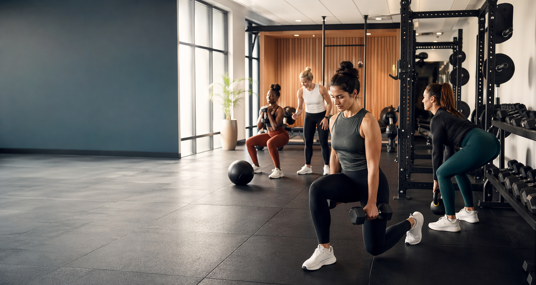 Women training in a modern gym studio